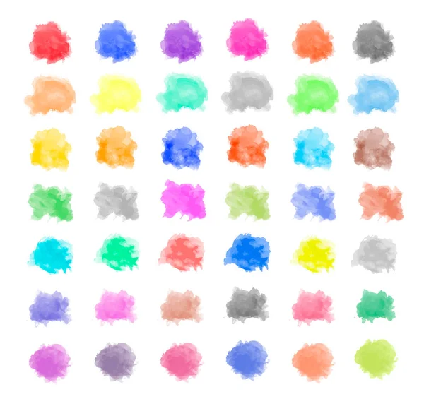 Σετ Λεκέδων Νερομπογιάς Χρώματα Του Ουράνιου Τόξου Απομονωμένα Λευκό Φόντο — Διανυσματικό Αρχείο