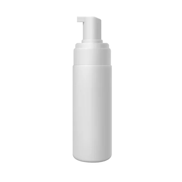 3d maqueta de botella de plástico blanco con dispensador para limpiador, crema o loción . — Vector de stock