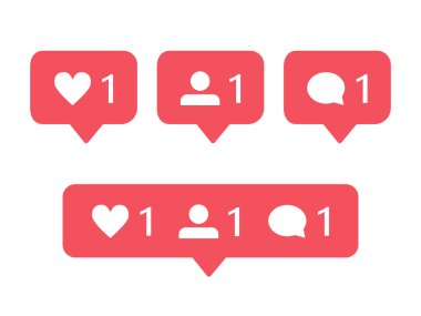 Instagram için modern bildirim simgeleri: beğen, takipçi ve yorum.