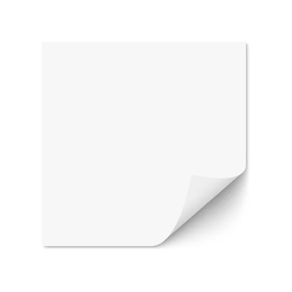 Adesivo em papel branco com canto ondulado isolado, modelo em branco vetorial. — Vetor de Stock