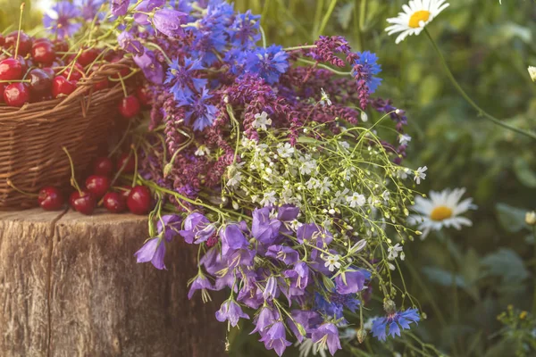 De achtergrond van het prachtige voorjaar met kersen en bloemen. Zonlicht, — Stockfoto