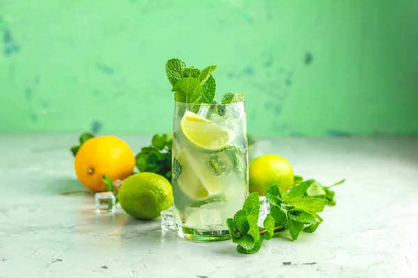 Mojito Cocktail Lime Mint Highball Glass Gray Green Concrete Stone — Stock Photo, Image