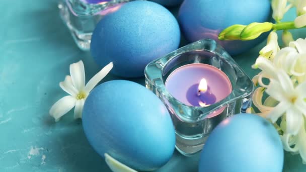 Fondo festivo, Tarjeta de felicitación feliz Pascua en estilo azul — Vídeo de stock