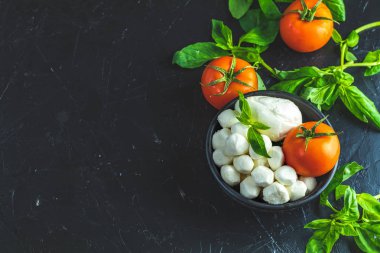 Rustik tarzı. İtalyan caprese salatası için malzemeler