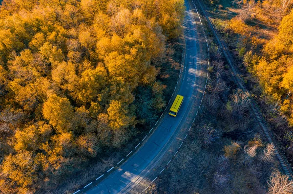 Aerial view from drone top view. Aerial view amazing over road w — 스톡 사진