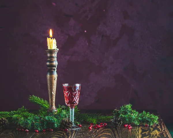 Gruß Essen Weihnachten Und Neujahr Komposition Vintage Glas Granatapfel Drink — Stockfoto