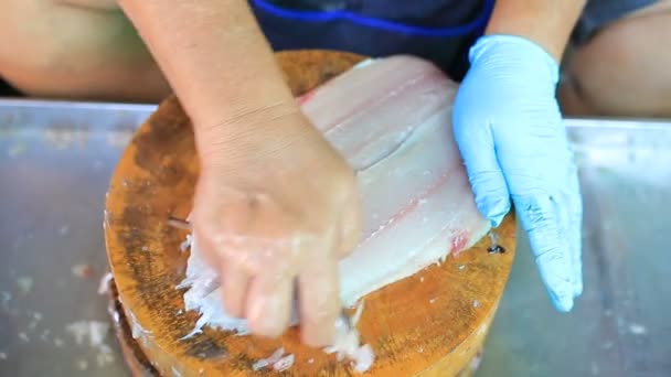 Caballas Carne Pescado Mercado Fresco — Vídeos de Stock