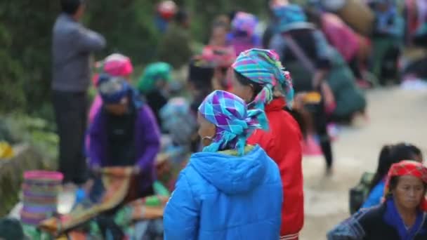 Bergstamm Wochenendmarkt Sapa Hanoi Nördlich Von Veitnam — Stockvideo