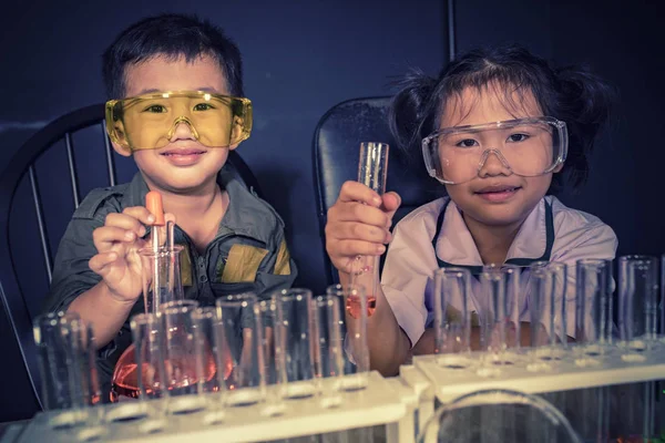 Hermano Hermana Que Estudian Laboratorio Investigación Científica Escuela —  Fotos de Stock