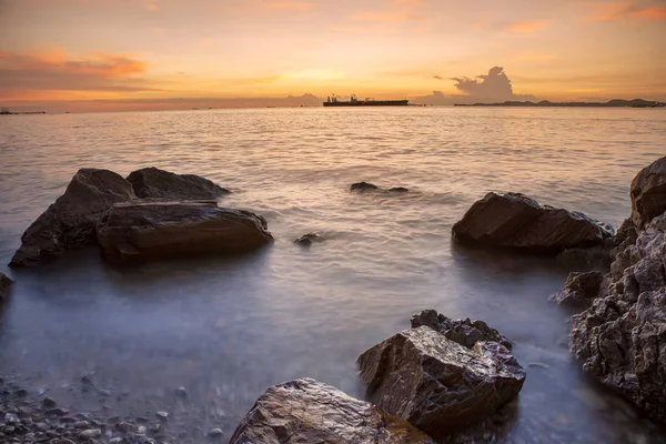 Bela Paisagem Mar Céu Pôr Sol Laem Chabang Chonburi Leste — Fotografia de Stock