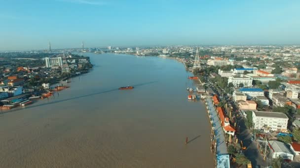 Vista Aérea Distrito Prapadang Rio Nad Chaopraya Bangkok Tailândia — Vídeo de Stock