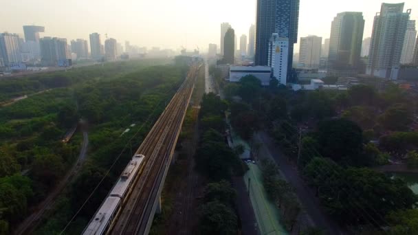 Skytrain Fährt Auf Gleis Bangkok Thailand — Stockvideo