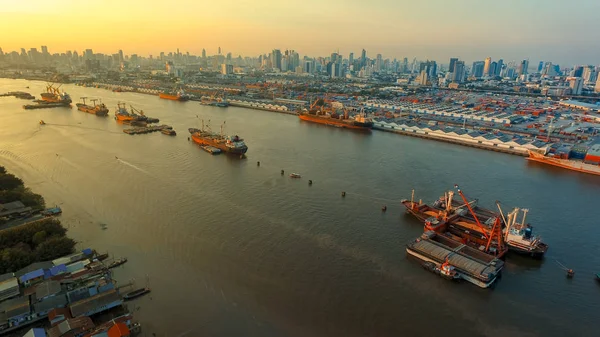 Vista Aérea Porto Klong Toey Rio Chaopraya Bangkok Tailândia — Fotografia de Stock