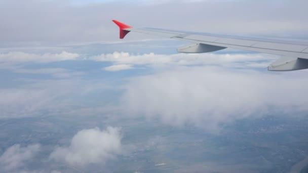 Luchtfoto Van Passagiers Vliegtuig Vleugel Cloud Scape — Stockvideo