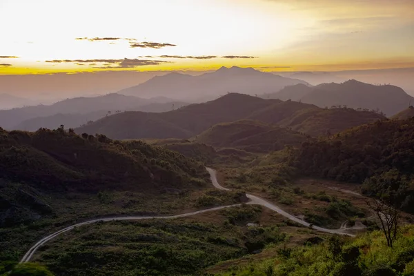 Berget Scen Och Solen Stiger Sky Kanchanaburi Western Thailand — Stockfoto