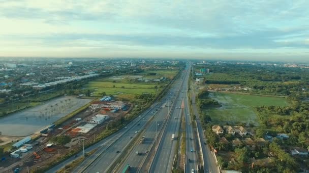 Légi Felvétel Forgalom Autópályán Bangkok Thaiföld — Stock videók