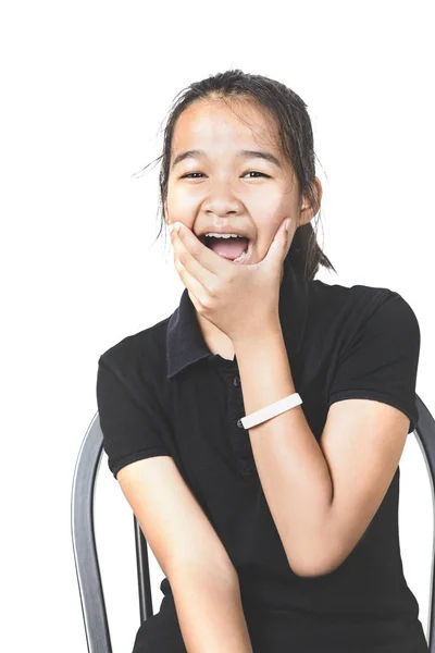 Asian Teenager Wearing Black Shirt Amazing Face Isolated White Background — Stock Photo, Image