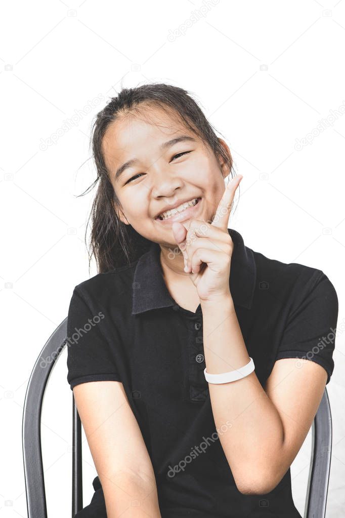 asian teenager laughing with happiness emotion face isolated white background