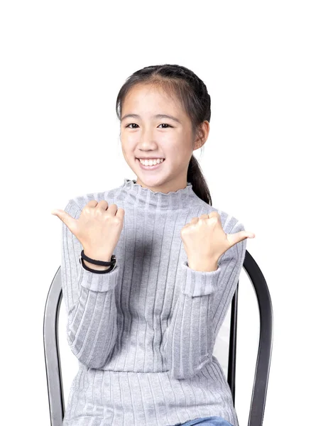 Portrait Cheerful Asian Teenager Toothy Smiling Face White Background — Stock Photo, Image