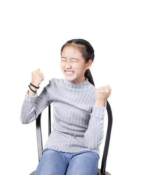 Portrét Asijských Dospívající Radostného Štěstí Emocí Úspěšné Herecké Izolovat Bílé — Stock fotografie