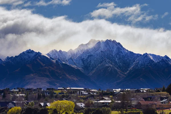 Krásné Vyhlídkové Hory Sněhu Jmenovalo Město Southland Nového Zélandu — Stock fotografie