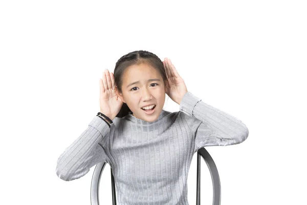 Asian Teenager Raise Hand Hearing Isolated White Background — Stock Photo, Image