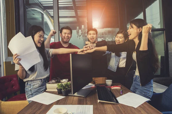 Kantoor Leven Geluk Emotie Van Freelance Team Werken Succesvol Baan — Stockfoto