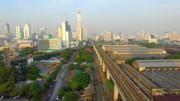 Légi Kilátás Égre Vonatok Pálya Bangkok Thaiföld Főváros — Stock videók