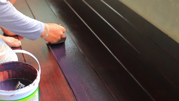 Pintura Óleo Color Mano Uso Del Suelo Madera Para Hogar — Vídeos de Stock