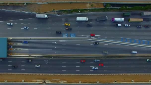 Aerial View Car Board Pay Toll Checking Point Motorway Thailand — Αρχείο Βίντεο