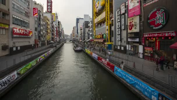 Dotonbori Osaka Japan November8 2018 Timelapse Turist Båt Seglar Dotonbori — Stockvideo