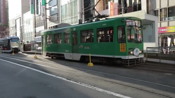 Tramwaj Sapporo Miasta Hokkaido Japonii Jednym Najbardziej Popularnych Miejsc Podróży — Wideo stockowe