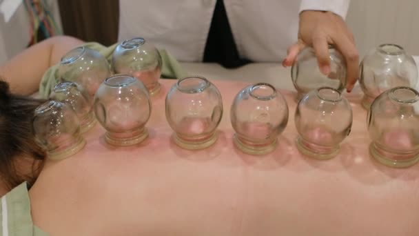 Precessing Woman Cupping Treatment Back — Stock Video