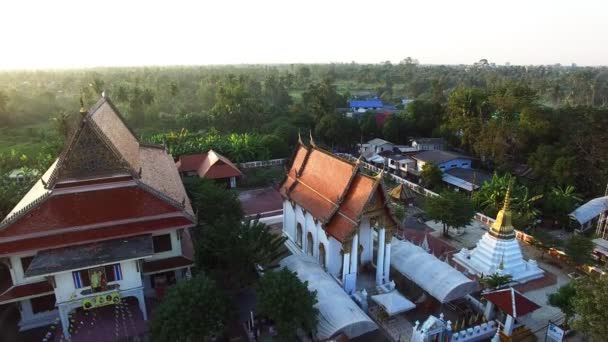 Letecký Pohled Chrám Osadu Řece Chaopraya Bangkok Thailand — Stock video