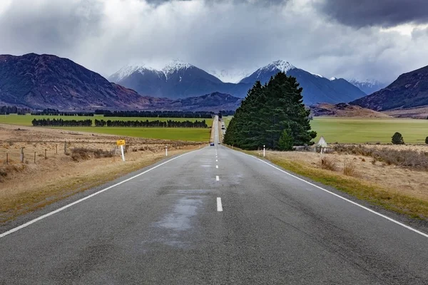 Route Droite Dans Col Arthur Parc National Nouvelle Zélande — Photo