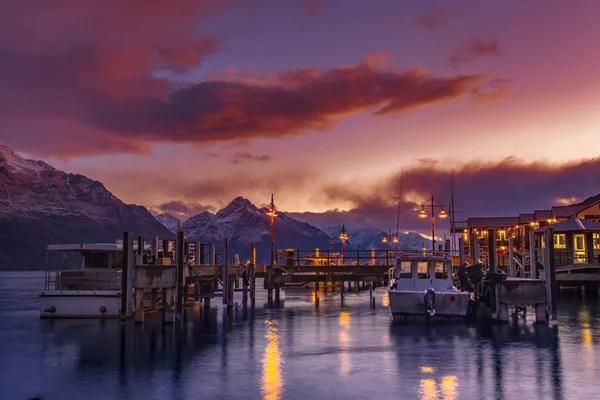 Beautiful Sunset Sky Queenstown Port One Most Popular Traveling Destination — стоковое фото
