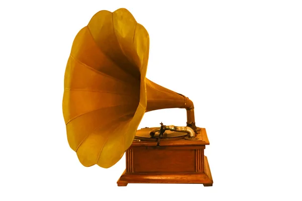 Vieux Gramophone Classique Boîte Musique Fond Blanc Isolé — Photo