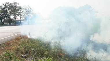 tayland trafik yolu yanında yanan yangın dumanı