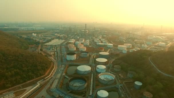 Aerial View Oil Refinery Plant Sea Coast Port — Stock Video