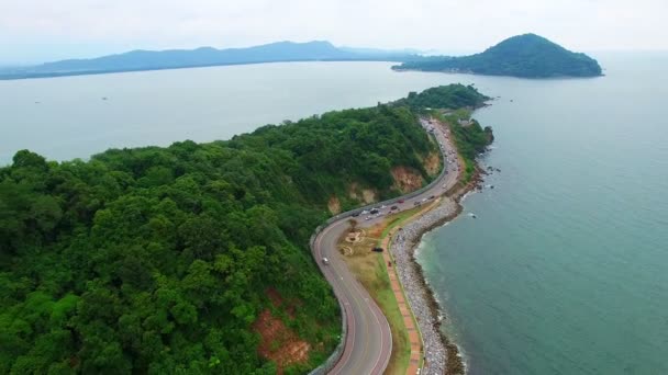 Aerial View Sea Coast Road Oever Oostelijk Van Thailand — Stockvideo