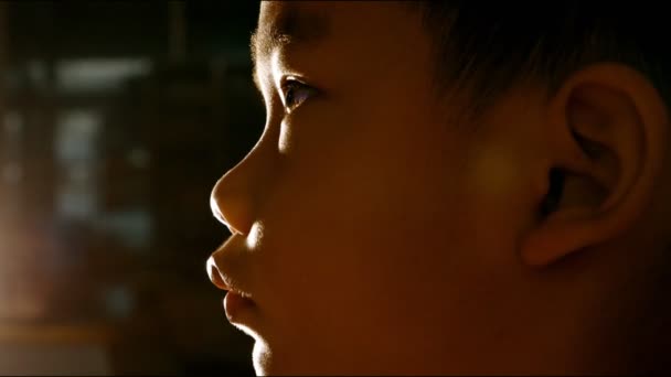 Televíziós Képernyőt Nézegető Ázsiai Gyerekek Arca — Stock videók