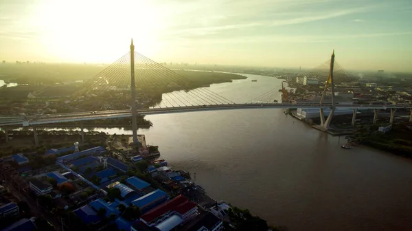 Vista Alto Ângulo Ponte Bhumibol Dos Marcos Mais Importantes Bangkok — Fotografia de Stock