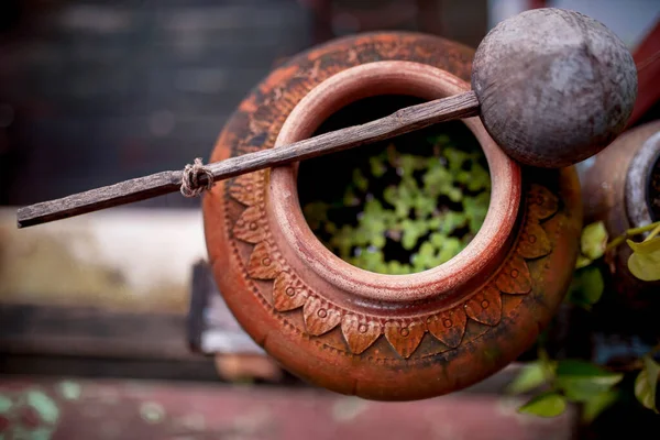 Top View Thailand Agyag Pot Hazai Kert Dekoráció — Stock Fotó