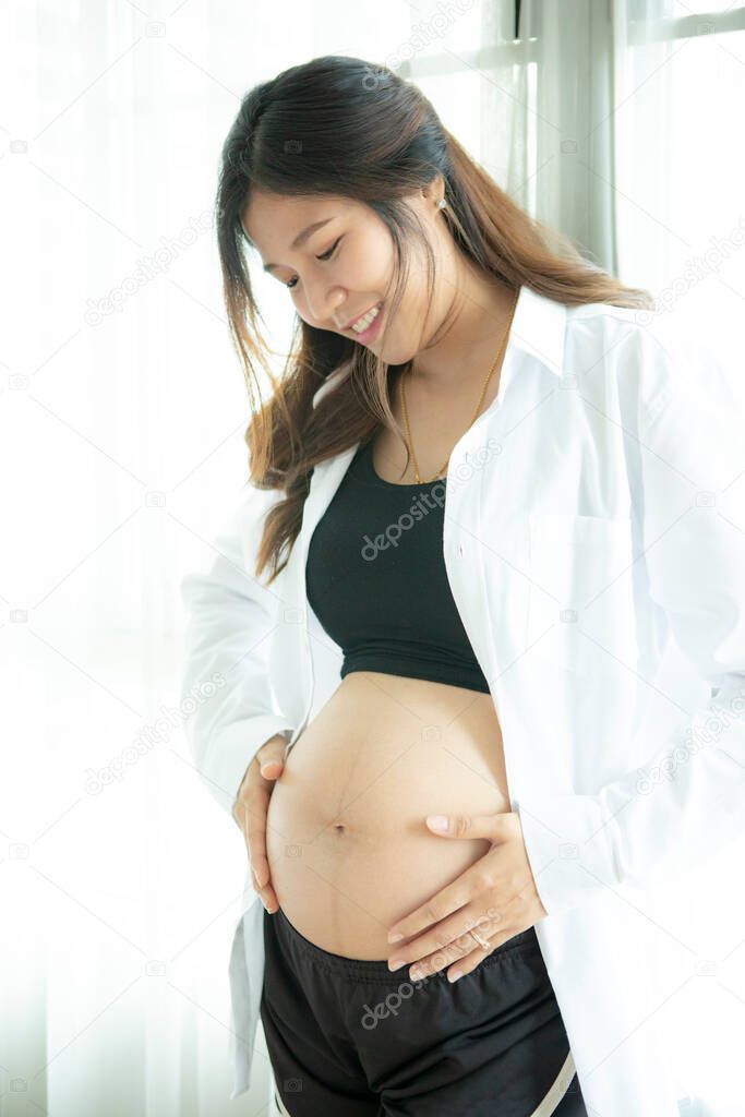 beautiful pregnant smiling face with happiness emotion