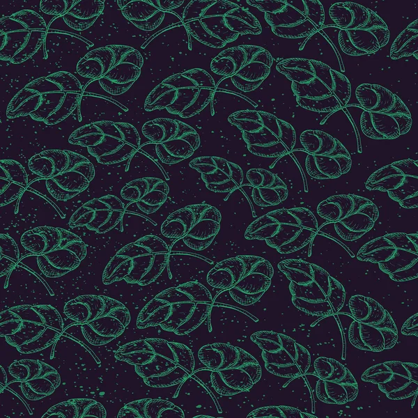 Naadloos patroon met handgetekende bladeren van spinazie — Stockvector