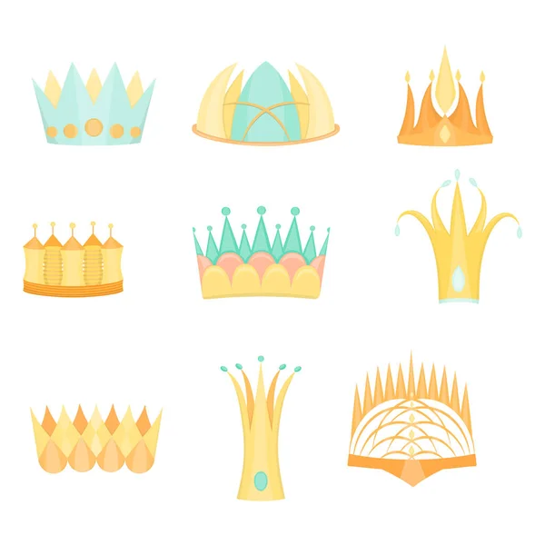 Set with Diverse Colored Fantasy Flat Crowns — Stock Vector
