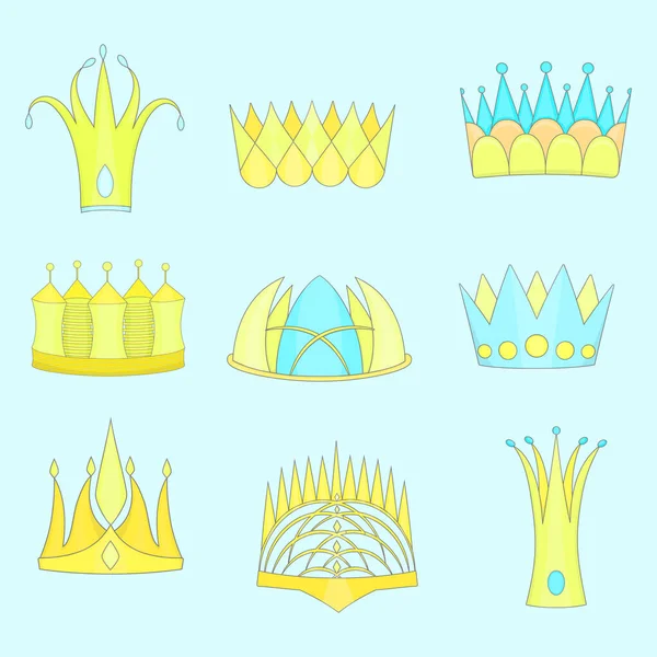 Set with Diverse Outlined Fantasy Flat Crowns — Stock Vector