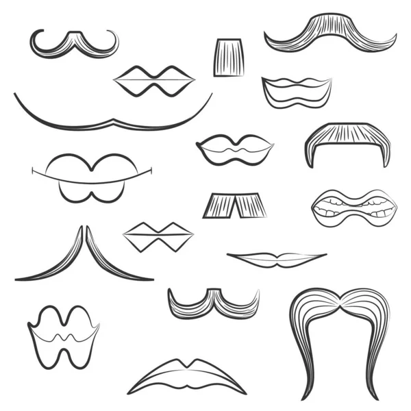 Zestaw z różnymi męskimi wąsami i kobiecymi ustami — Wektor stockowy