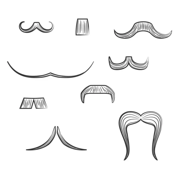 Set with Diverse Mens Moustache Shapes — Stock Vector