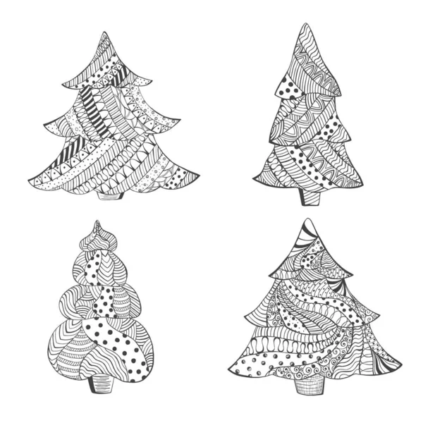 Σετ με τέσσερα απομονωμένα χριστουγεννιάτικα δέντρα — Διανυσματικό Αρχείο